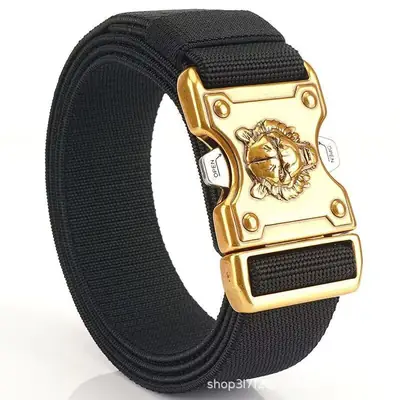 Blue Nylon Tactical Belt with Gold Buckle
