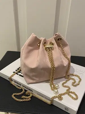 Pink Chain Crossbody Bag for Women, Large Capacity, Korean Style