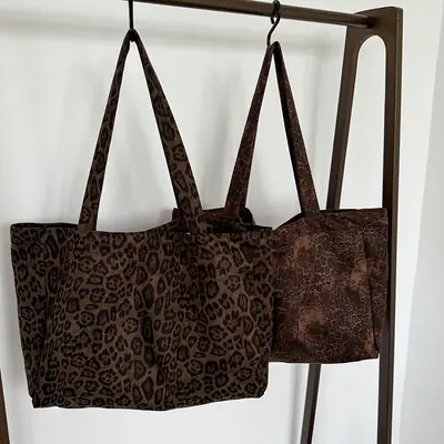 Retro Leopard Print Large Capacity Shoulder Bag Women's Canvas Tote