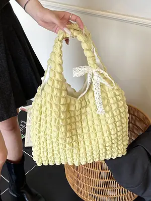 Yellow Bubble Woven Shoulder Bag Large Capacity