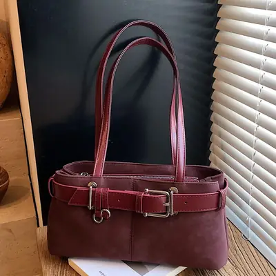 Women's French Leather Motorcycle Bag Burgundy