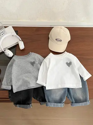Boys Grey Printed Long Sleeve T-Shirt New Trendy Cool Infant Clothing