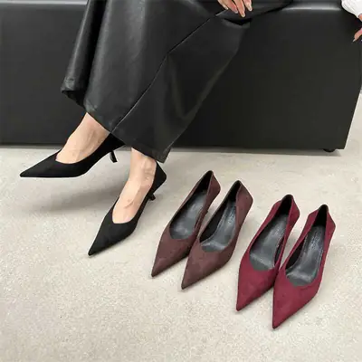 Women Stiletto Flat Shoes Suede Medium Heels Commuting