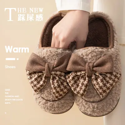 Women's Warm Plush Bow Slippers Autumn Indoor Non-Slip