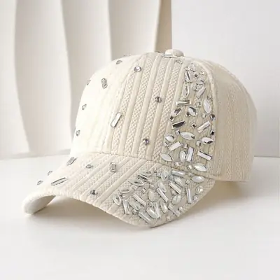 White Velvet Diamond Cap for Women