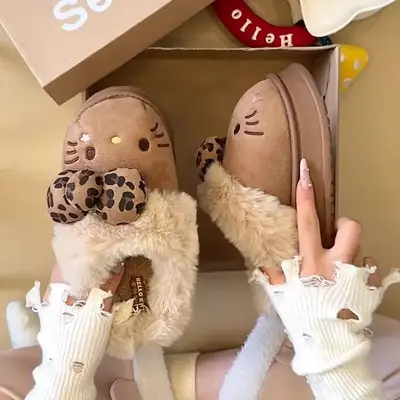 Authentic Sanrio New Kt Catwoman Cartoon Cotton Slippers for Home Indoor Plush Warm and Comfortable Thickeneded