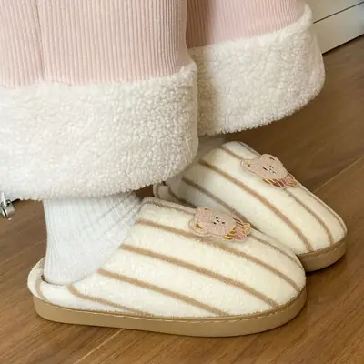 Winter Cartoon Embroidered Cotton Slippers for Women