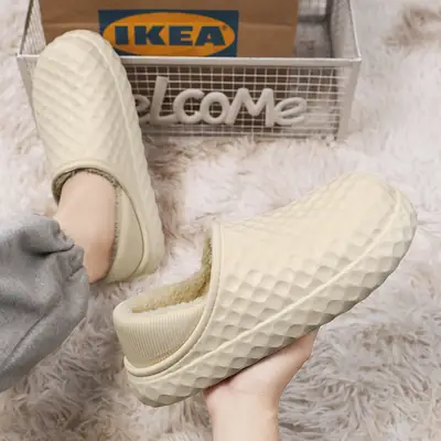 Winter Cotton Slippers Men Cream Warm Indoor