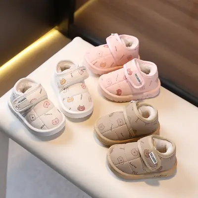 Winter Warm Waterproof Soft-Soled Toddler Shoes for One-Year-Old Girls and Boys, with Fleece Lining and Thickened, Sizes 6-12