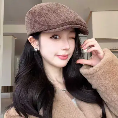 Women Korean Style Forward Cap Autumn Winter Face Slimming Newsboy Cap