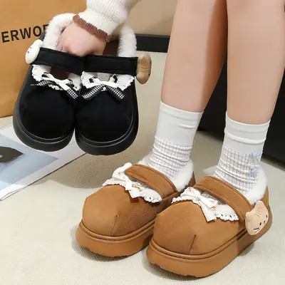 Women's Winter Fur Slippers Black 3.5 CM Thick