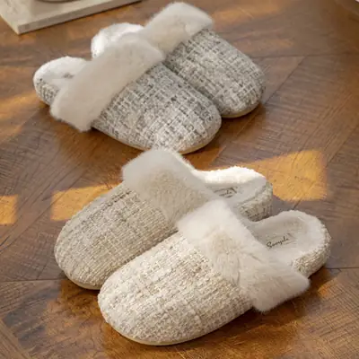Cotton Slippers for Women, Autumn and Winter Indoor Slippers, Home Cotton Shoes, Warm Home Fleece-Lined Floor Plush Toe-Cap Cotton Slippers