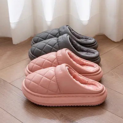 Pink Quilted Elderly Slippers for Women Winter Warm
