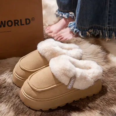 Women's Plush Cotton Winter Slippers Brown