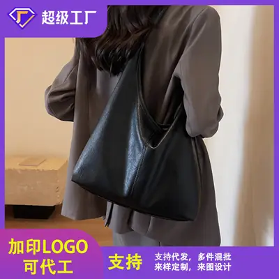 Black Leather Cross-Border Tote Bag for Women