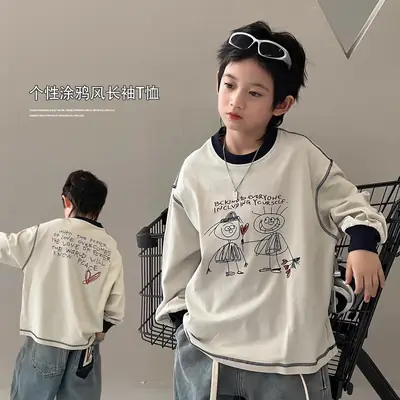 Boys Long Sleeve T-Shirt 2025 Spring Autumn Loose Fit