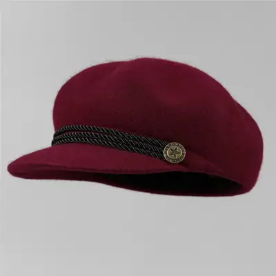 Women Wool Beret Cap Maroon Adjustable Winter Hat
