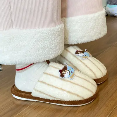 Warm Cotton Dog Embroidered Slippers for Women