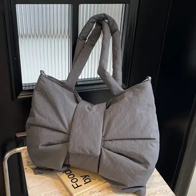 Women's Grey Bow Shoulder Bag 2025 Autumn New Style