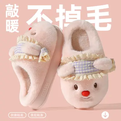 Women Winter Velvet Wool Slippers Warm Non-Slip
