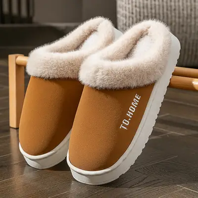 Men's Cotton Slippers Warm Fleece Lined Winter Indoor