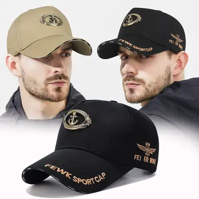 Black Featherstone Baseball Cap with Wide Brim & Gold Emblem
