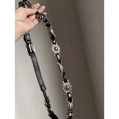 European American Leather Geometric Waist Chain Belt