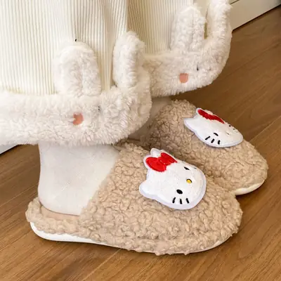 Hello Kitty Cotton Slippers Pink Warm Indoor Wear