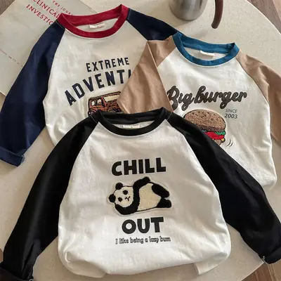 Children's Long Sleeve T-Shirt White Black Cartoon Embroidery Size 26