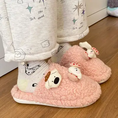 Cute Cartoon Furry Cotton Slippers for Women