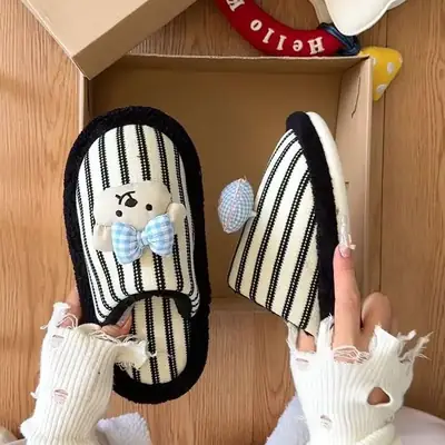 Cotton Slippers for Women, Thick-Soled, Non-Slip, Cute Cartoon Furry Slippers, Versatile Dormitory Cotton Slippers, 2026 New Autumn and Winter Models