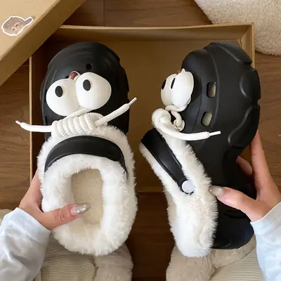 Winter Cute Panda Clogs with Warm Fleece Lining