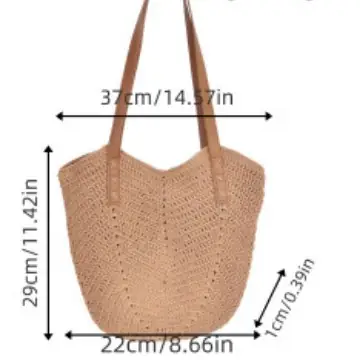 Women's Cut Out Woven Straw Tote Bag Beige 37cm