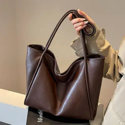 Women's Large Capacity Leather Tote Bag Brown 2025