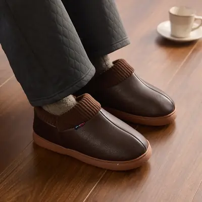 Nanbowan Home Elderly Cotton Slippers for Women Autumn and Winter Indoor Comfortable and Warm Fleece-Lined Soft Sole Thick Sole Cotton Slippers for Men