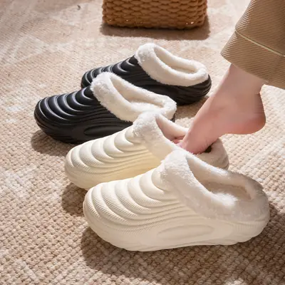Waterproof Fleece Lined Slippers for Women Men Winter Warm Non-Slip