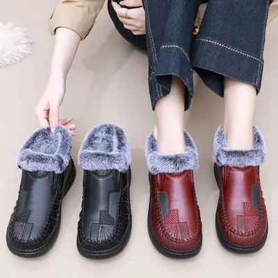 Women Wool Mules Black Fleece Winter Boots