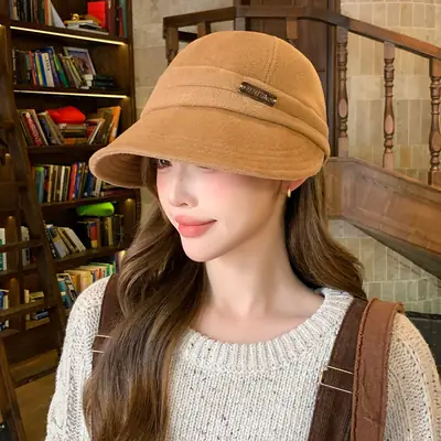 Women Woolen Fisherman Hat Black Autumn Winter Large