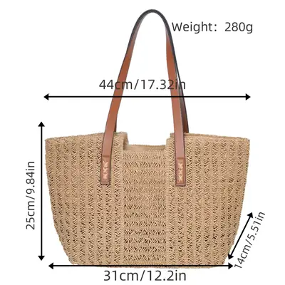 Women's Beige Woven Tote Bag 280g Extra Large