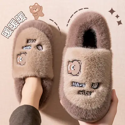 Men's Bag-Heeled Cotton Slippers 2025 New Autumn and Winter Warm Anti-Slip Indoor Home Plush Cotton Slippers for Women to Wear Outside