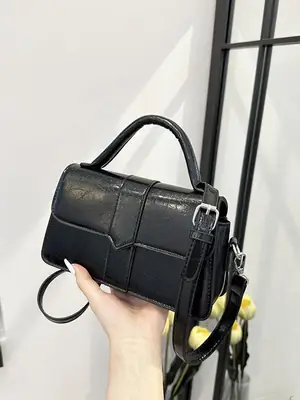 Black Square Crossbody Bag with Yellow Strap