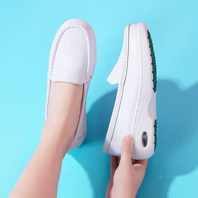Women's White Genuine Leather Hospital Shoes with Air Cushion