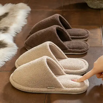 Women Soft Cotton Slippers Black Winter Warm Indoor
