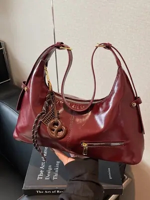 Vintage Red Leather Crossbody Bag for Women 2026