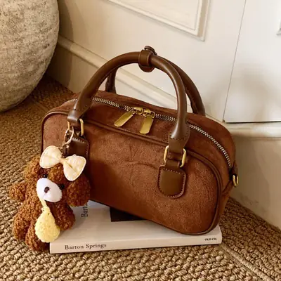 Brown Textured Shoulder Bag for Women Autumn Style
