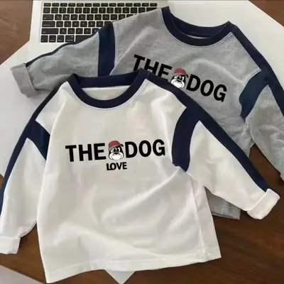 Boys Long Sleeve T-Shirt White Blue "The Dog Love" Kids 2025
