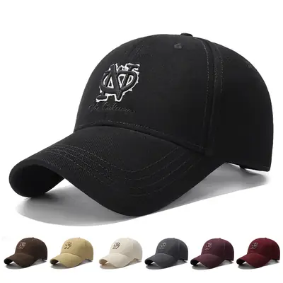 Beige Embroidered Baseball Cap with Curved Brim