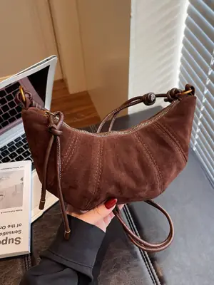 Vintage Brown Croc Texture Shoulder Bag for Women