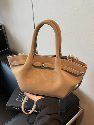 Women Large Capacity Tan Leather Tote Bag 2025