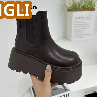 Lolita Leather Mary Jane High Heel Mid Heel Brown